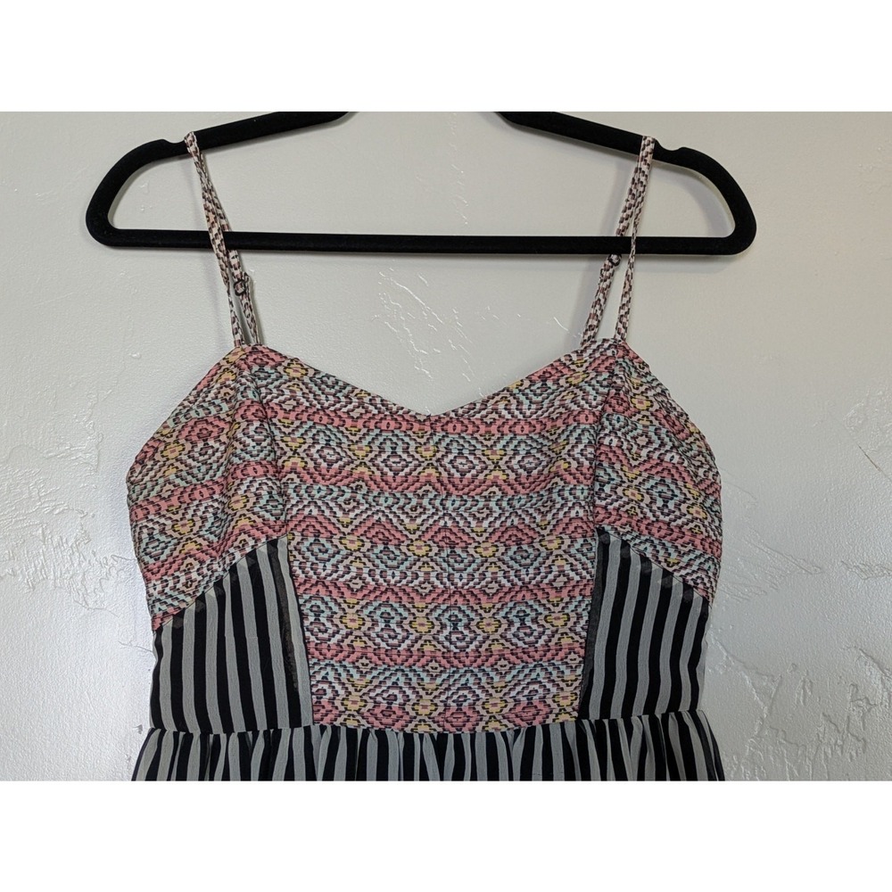 Bar III Mini Dress Womens Medium Black Stripe Boho Pattern Lined Sundress - Picture 6 of 11